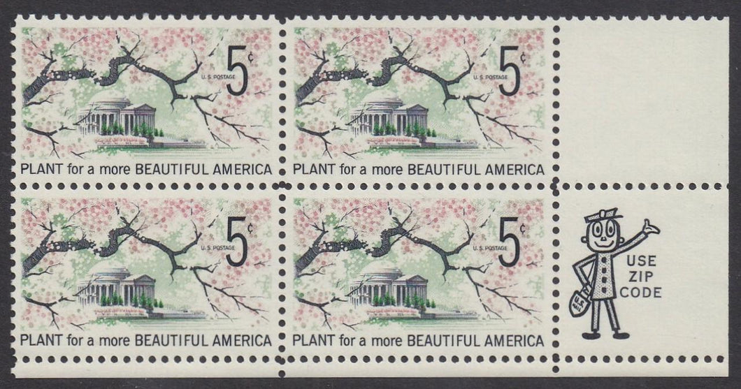 # 1318 (1966) Beautification, Not tagged - Mr. Zip BK/4, LR, MNH