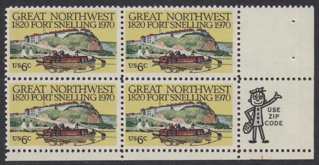 # 1409 (1970) Fort Snelling - Mr. Zip, BK/4, LR, MNH