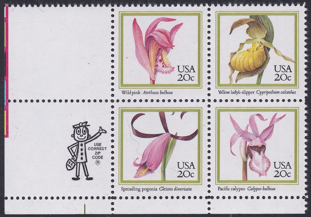 # 2076-79 (1984) Orchids - Mr. Zip, BK/4, LL, MNH