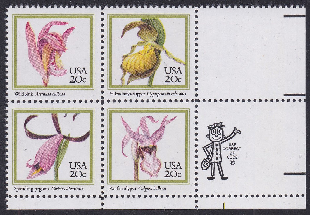 # 2076-79 (1984) Orchids - Mr. Zip, BK/4, LR, MNH