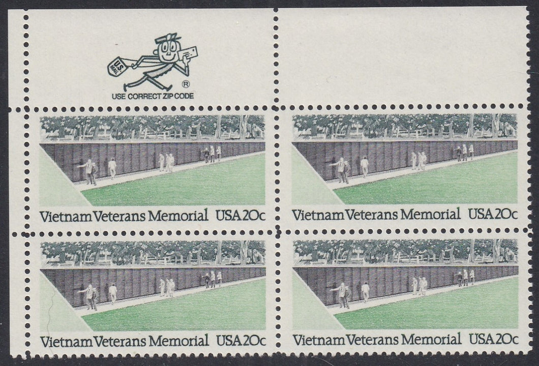 # 2109 (1984) Vietnam Memorial - Mr. Zip, BK/4, UL, MNH