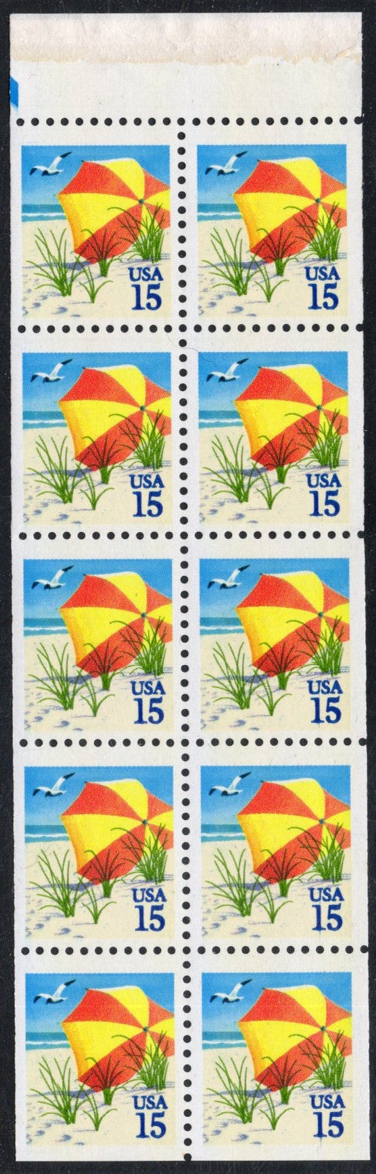 # 2443a (1990) Beach Umbrella - Bklt pane, #111111, blue mark, MNH