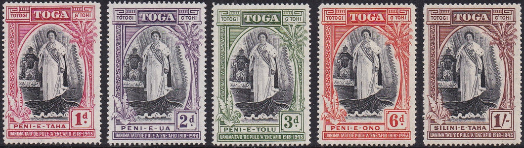Tonga # 82-86 (1944) Queen Salote - Sgls, Set/5, MLH