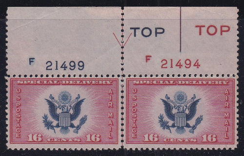 CE2 (1936) Eagle, Air Post Special Delivery - Plt pr, #F21499 / F21494, MNH (Q)