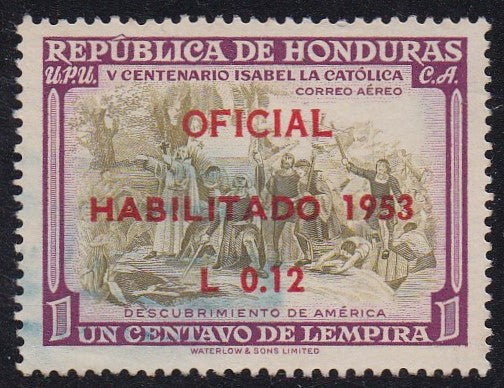 Honduras # C210 (1953) Official Surcharged - Sgl, Used