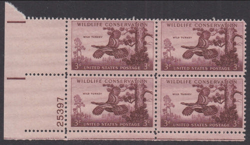 # 1077 (1956) Wild Turkey - PB, LL #25397, MNH