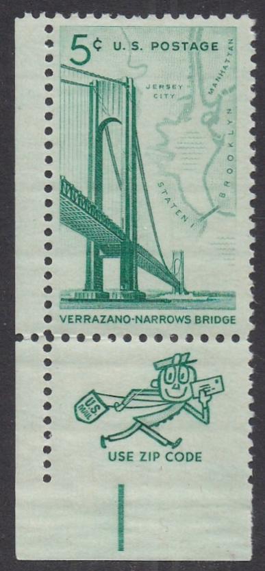 # 1258 (1964) Verrazano Narrows Bridge - Mr Zip sgl, LL, MNH