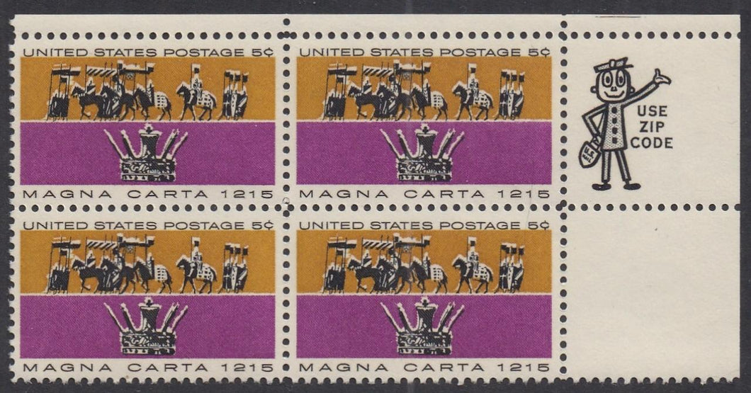 # 1265 (1965) Magna Carta - Mr Zip BK/4, UR, XF MNH