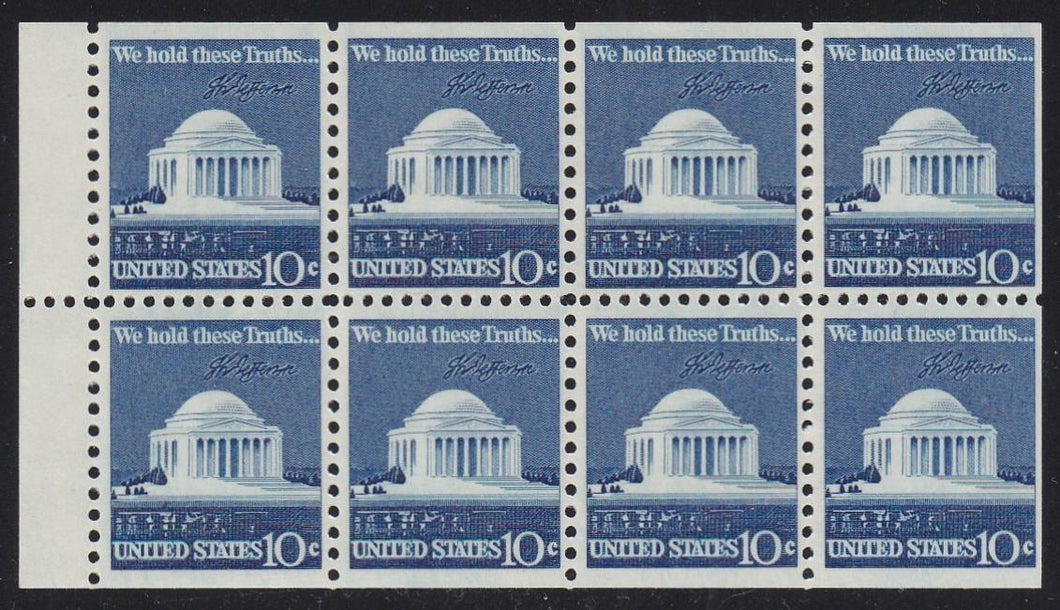 # 1510c (1973) Jefferson Memorial, broken line - Bklt pane, VF/XF MNH