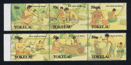 Tokelau # 174a, 177a (1990) Handicrafts - Strip of 3, Set/2, MNH