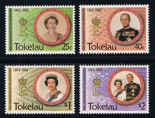 Tokelau # 186-189 (1993) Coronation Anniversary - Sgls, Set/4, MNH