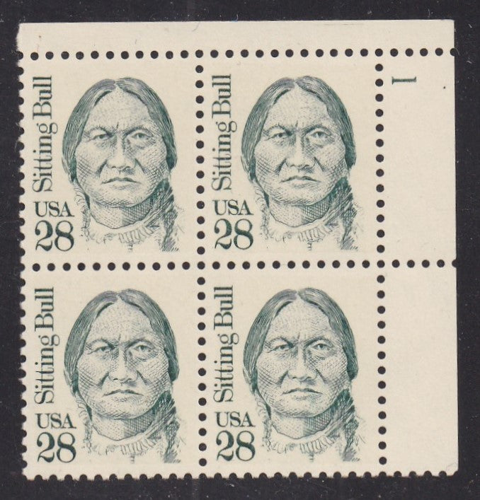# 2183 (1989) Sitting Bull, Myrtle Green, LB tag, DG, perf 11 - PB, UR #1, MNH