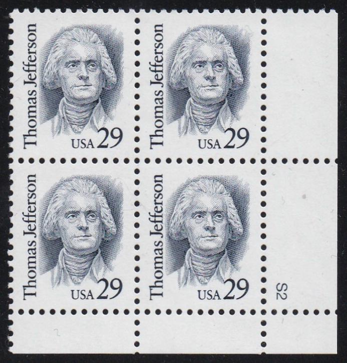 # 2185 (1993) Jefferson, Indigo, SP tag, LGG, perf 11.5 x 11 - PB, LR #S2, XF MNH