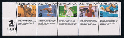 # 2496-2500 (1990) Olympians - Strip/5 with Descriptive Tabs, MNH
