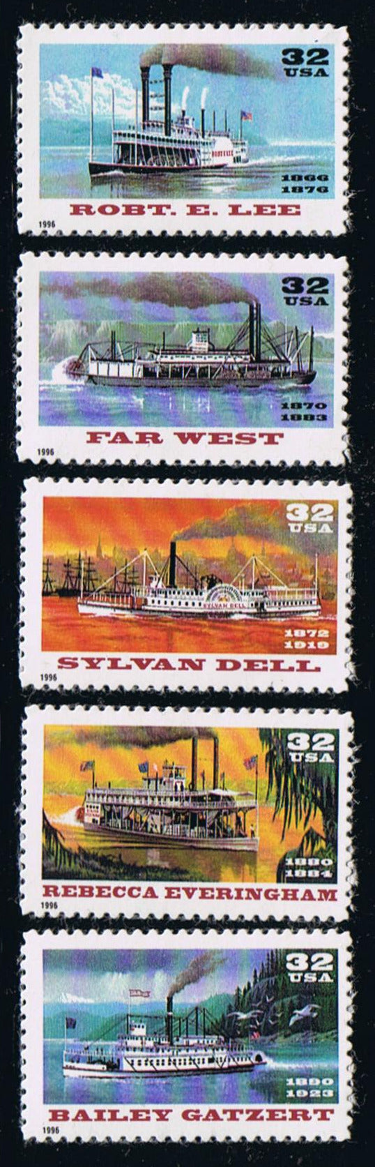 # 3091-95 (1996) Riverboats - Sgls, Set/5, MNH