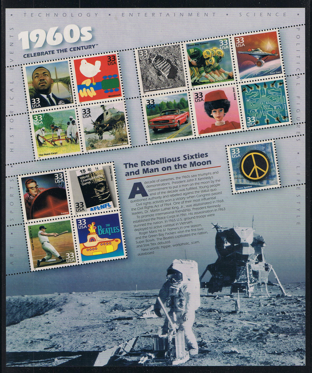 #3188 (1999) Celebrate the Century, 1960's - Pane, MNH