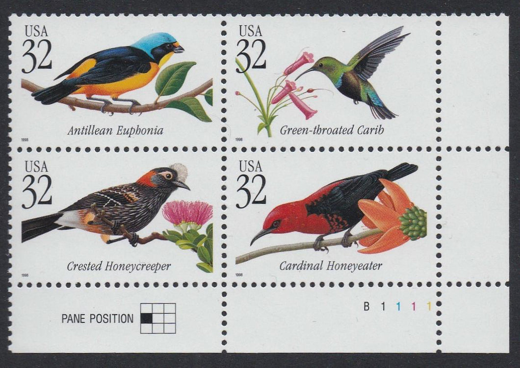 # 3222-25 (1998) Tropical Birds - PB, LR #B1111, MNH