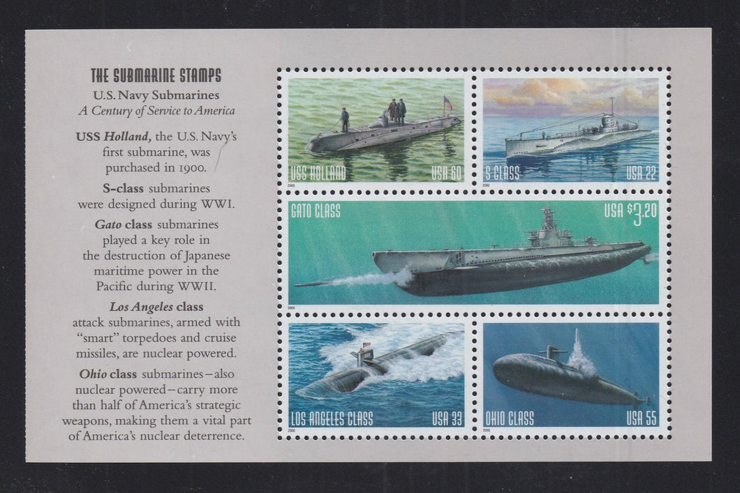 # 3377a (2000) Submarines, selvage 2 - Bklt pane, MNH