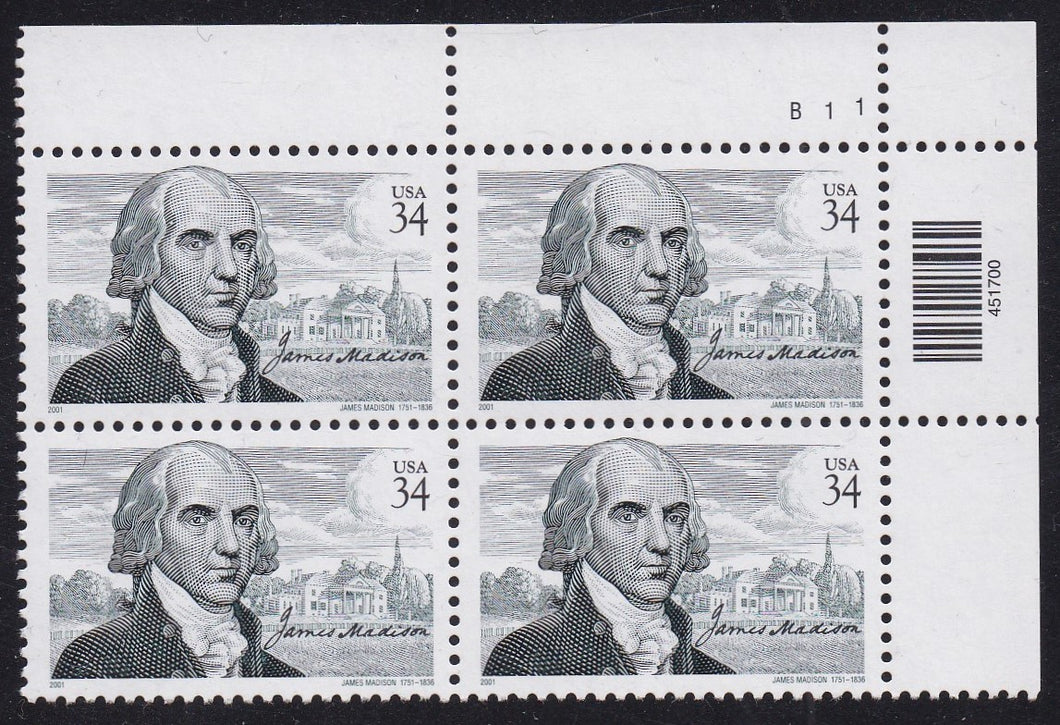 # 3545 (2001) James Madison - PB, UR #B11, MNH