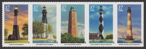 # 3787-91 (2003) Lighthouses - Strip/5, MNH