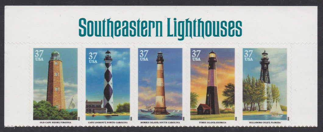 # 3791b (2003) Lighthouses - Strip/5, Dropped 37/USA, MNH