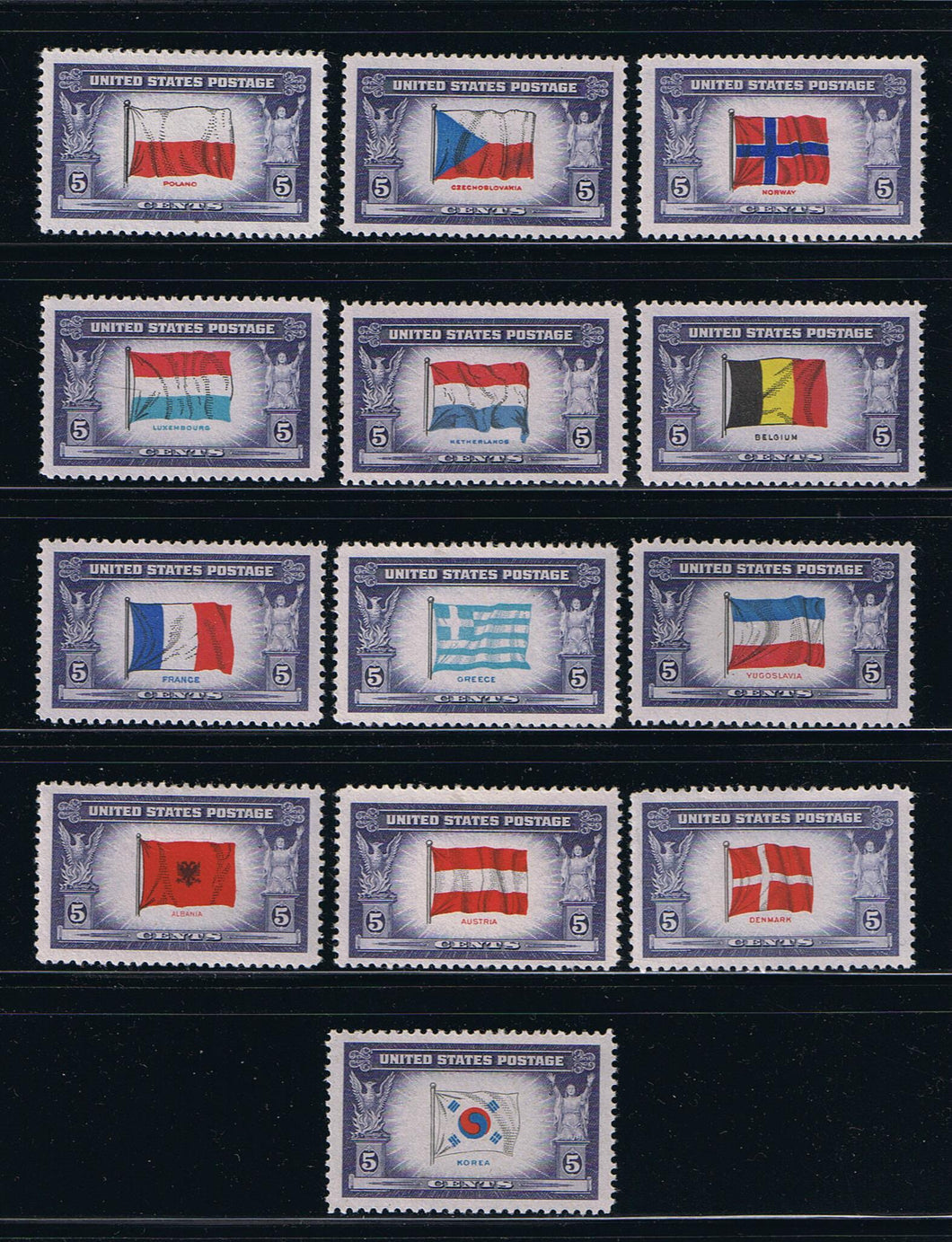 # 909-21 (1943-44) Overrun Countries - Sgls, Set/13, MLH