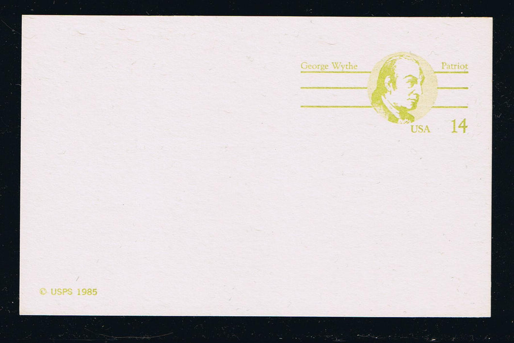 # UX108 George Wythe Postal Card - Hi-Brite