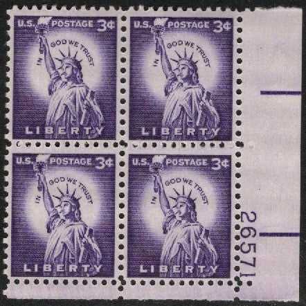 # 1035c (1954) Statue of Liberty, Dry - PB, LR #27271, MNH