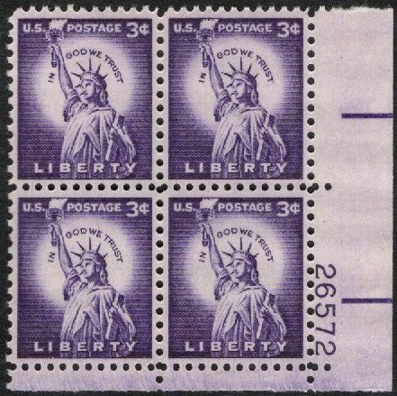 # 1035c (1954) Statue of Liberty, Dry - PB, LR #27272, MNH