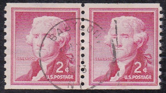 # 1055b (1968) Jefferson, Small Holes, Tagged - Coil pr, Used
