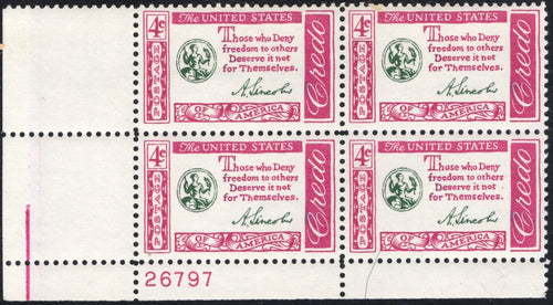 # 1143 (1960) Lincoln Quote - PB, LL #26797, MNH