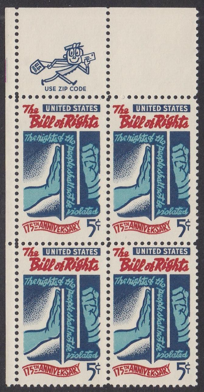 # 1312 (1966) Bill of Rights - Mr. Zip BK/4, UL, MNH