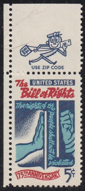 # 1312 (1966) Bill of Rights - Mr. Zip sgl, UL, MNH