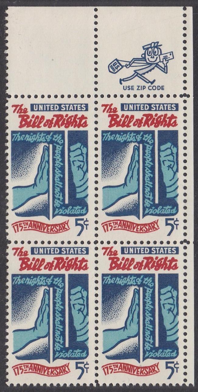# 1312 (1966) Bill of Rights - Mr. Zip BK/4, UR, MNH