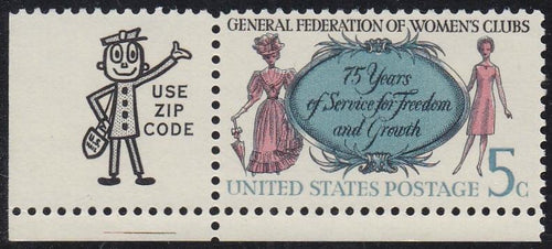 # 1316 (1966) Womens Clubs, Not tagged - Mr. Zip sgl, LL, MNH