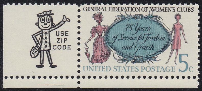 # 1316 (1966) Womens Clubs, Not tagged - Mr. Zip sgl, LL, MNH