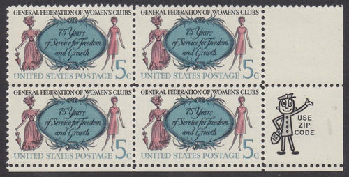 # 1316 (1966) Womens Clubs, Not tagged - Mr. Zip BK/4, LR, MNH