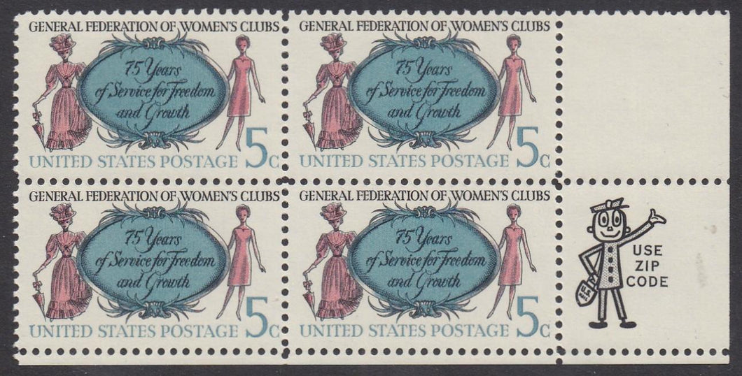 # 1316 (1966) Womens Clubs, Not tagged - Mr. Zip BK/4, LR, MNH
