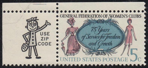 # 1316 (1966) Womens Clubs, Not tagged - Mr. Zip sgl, UL, MNH