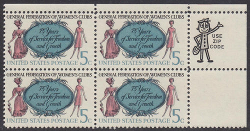 # 1316 (1966) Womens Clubs, Not tagged - Mr. Zip BK/4, UR, MNH