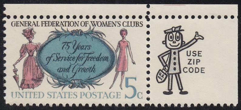 # 1316 (1966) Womens Clubs, Not tagged - Mr. Zip sgl, UR, MNH