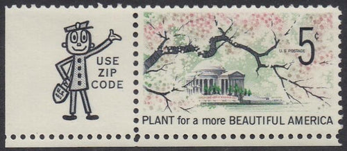 # 1318 (1966) Beautification, Not tagged - Mr. Zip sgl, LL, MNH