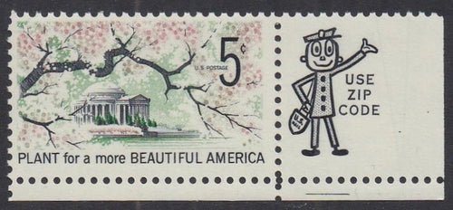 # 1318 (1966) Beautification, Not tagged - Mr. Zip sgl, LR, MNH