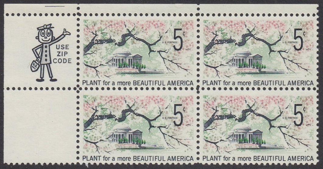# 1318 (1966) Beautification, Not tagged - Mr. Zip BK/4, UL, MNH