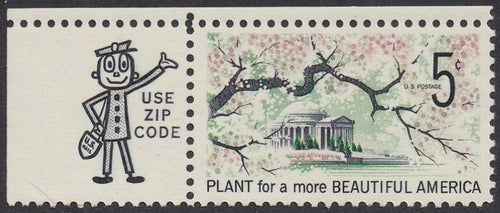 # 1318 (1966) Beautification, Not tagged - Mr. Zip sgl, UL, MNH