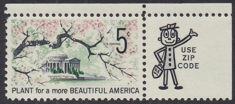 # 1318 (1966) Beautification, Not tagged - Mr. Zip sgl, UR, MNH