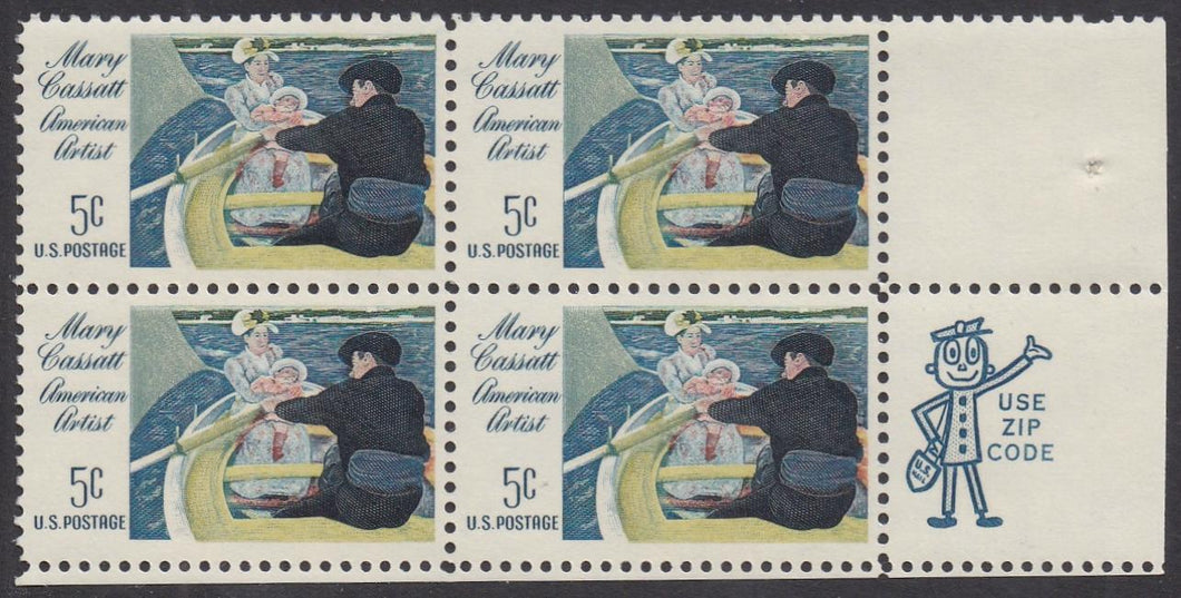 # 1322 (1966) Cassatt, Not tagged - Mr. Zip BK/4, LR, MNH