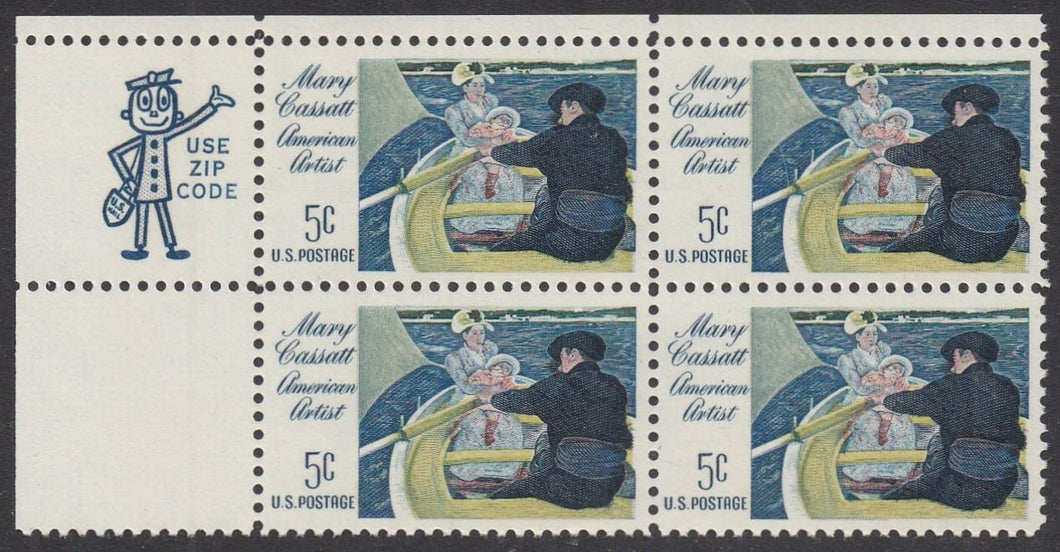 # 1322 (1966) Cassatt, Not tagged - Mr. Zip BK/4, UL, MNH