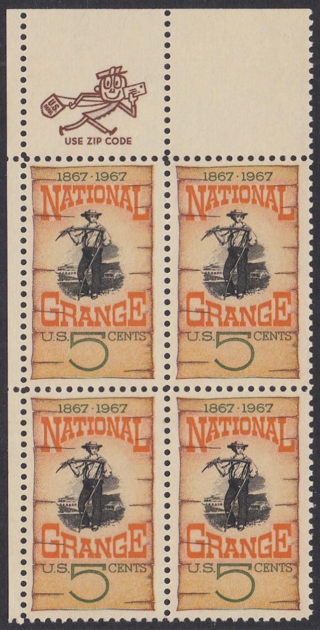 # 1323 (1967) National Grange - Mr. Zip, BK/4, UL, MNH