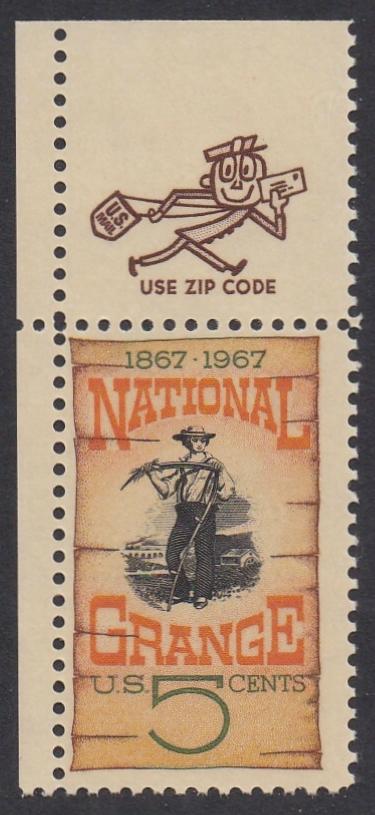 # 1323 (1967) National Grange - Mr. Zip, Sgl, UL, MNH